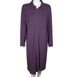 J Jill Wearever Collection Midi Dress Size L Button Front Polka Dot Long Sleeve